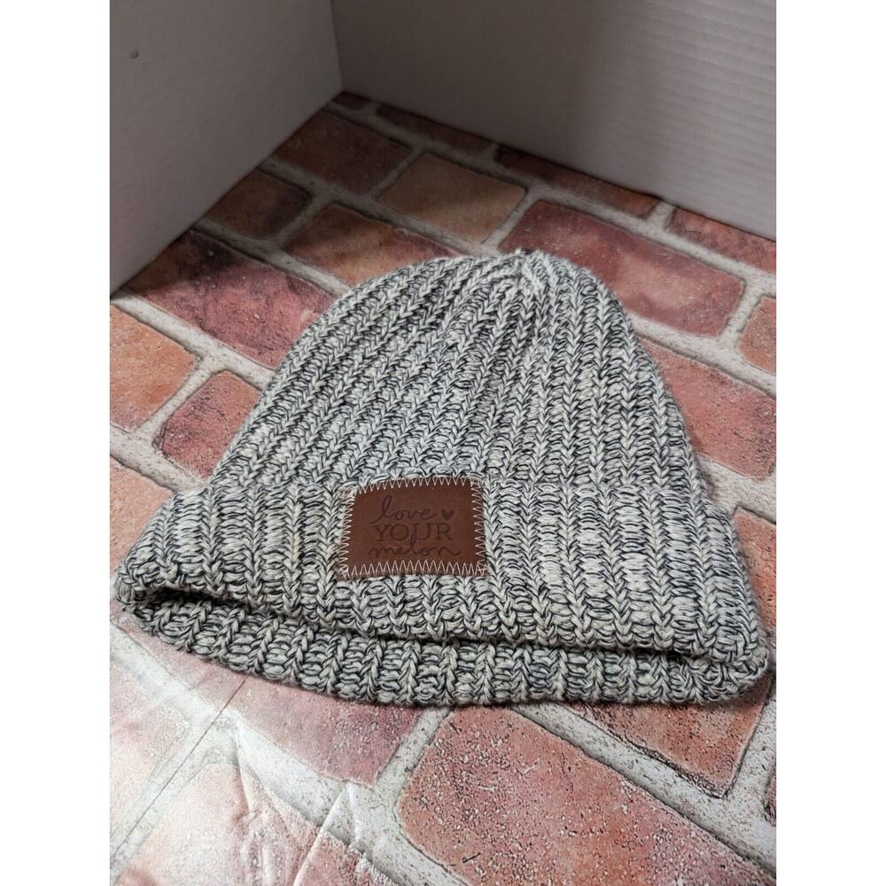 Love Your Melon Beanie Winter Hat 100% Cotton Knit Cuffed Black White Women OSFA